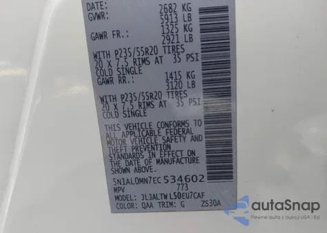 2014 Infiniti Qx60 из США, поврежденный, VIN 5N1AL0MN7EC534602